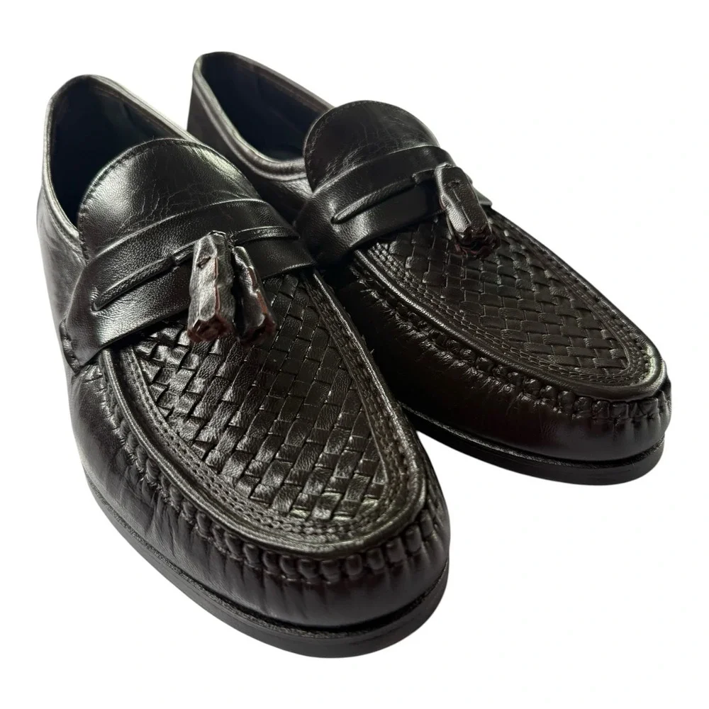 Stafford Corey II Brown Woven Tassel Loafers Men's Size 8D Leather Dress Shoes